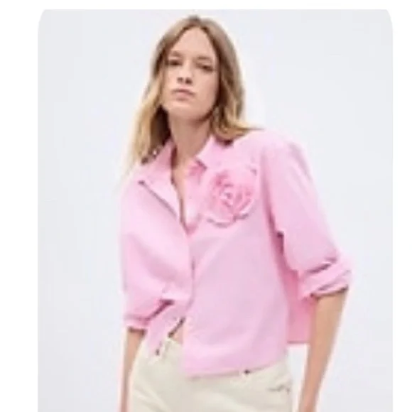 LoveShackFancy X Gap 100% Organic Cropped Shirt - Picture 3 of 4